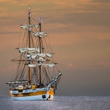 Lady Nelson at sea sails down
