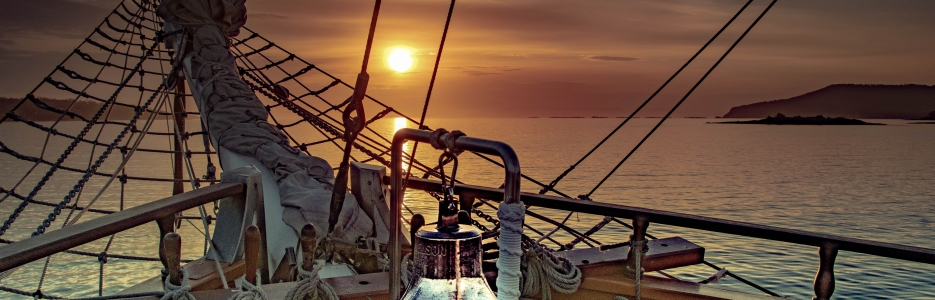 On the bow at sunset