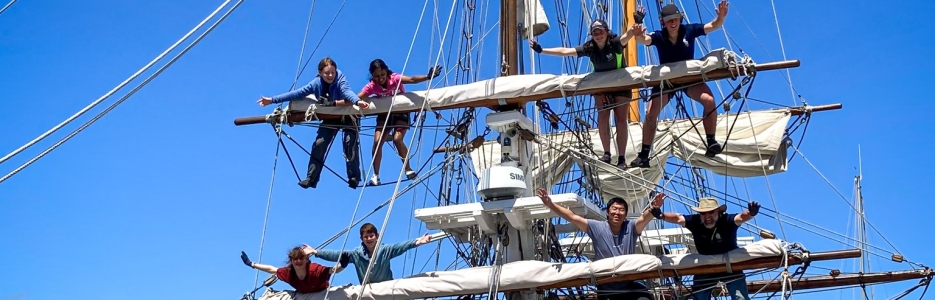 Volunteers in the rigging